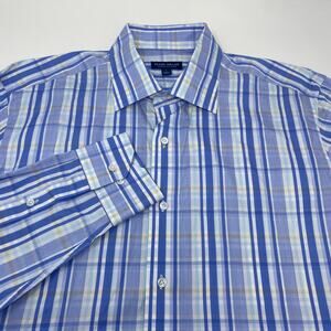 Peter Millar Crown Crafted Large Blue Striped Long Sleeve Button Up Shirt‎